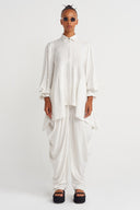 Ekru Çizgili Asimetrik Gömlek-Y261011027