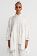 Ekru Çizgili Asimetrik Gömlek-Y261011027