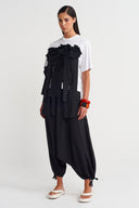 White/Black Striped T-Shirt with Floral Detail - Y261011029