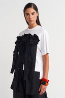 White/Black Striped T-Shirt with Floral Detail - Y261011029