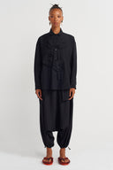 Black Shirt with Floral and Stripe Details - Y261011030