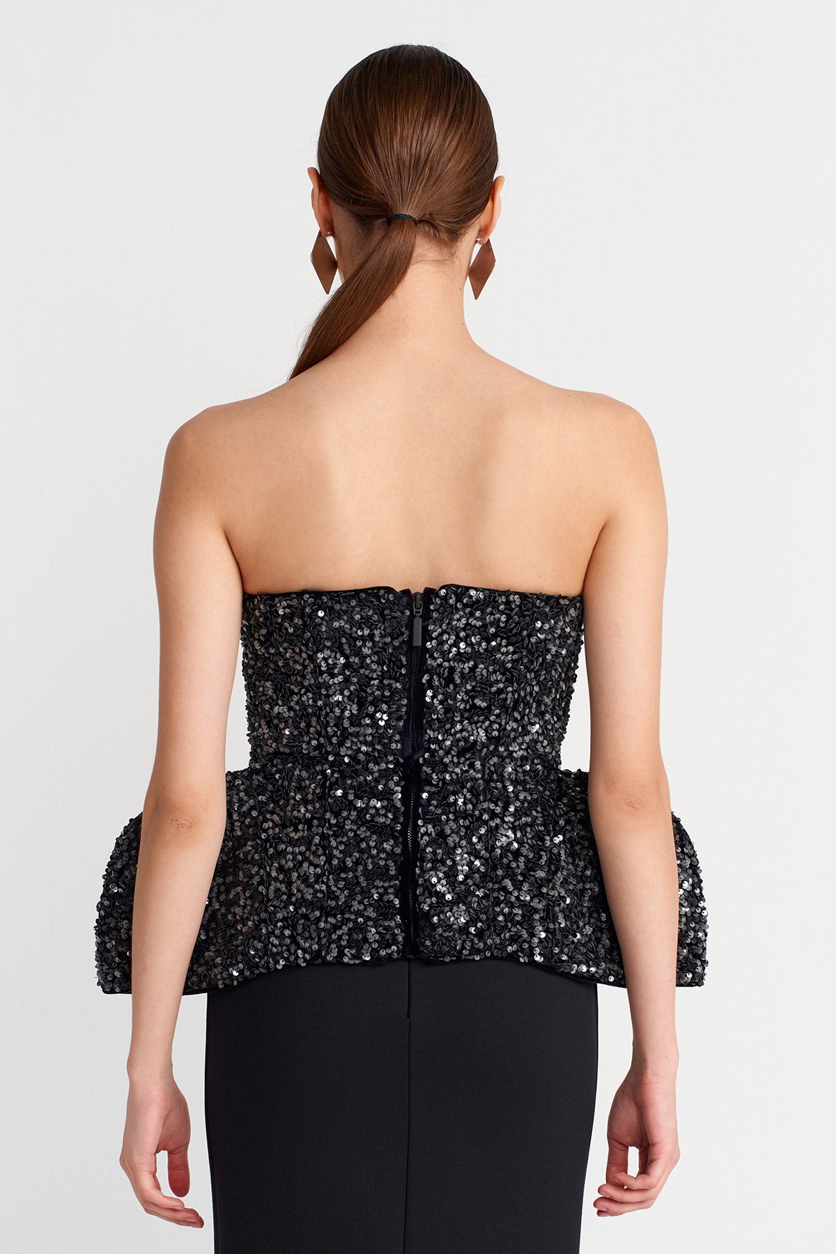 Siyah Işıltılı Straplez Volümlü Büstiyer-Y261011033