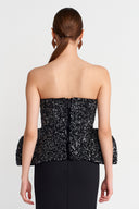 مشدّ أسود لامع بدون حمالات بتصميم واسع - Y261011033