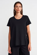 Black Asymmetrical T-Shirt with Zipper Detail - Y261011034