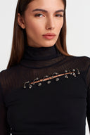 Black Transparent Tulle Bodysuit with Piercing Detail - Y261011035