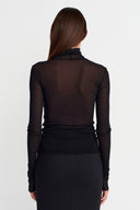 Black Transparent Tulle Bodysuit with Piercing Detail - Y261011035