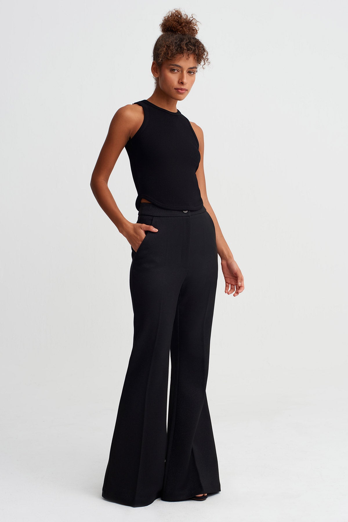 Siyah Ribana Bisiklet Yaka Top-Y261011040