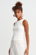 Off-White Ribbed Crew Neck Top - Y261011040