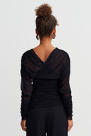 Black Draped Tulle Blouse - Y261011043