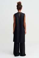Black Textured Long Sleeveless Tunic Blouse - Y261011064