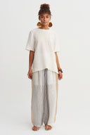 Off-white Natural Linen Oversize T-shirt - Y261011067