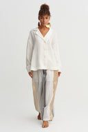Off-white Natural Linen Button-down Shirt - Y261011068