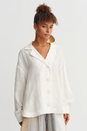 Off-white Natural Linen Button-down Shirt - Y261011068