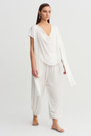 Off-White Draped Collar Asymmetrical T-Shirt - Y261011070