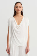Off-White Draped Collar Asymmetrical T-Shirt - Y261011070