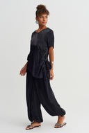 Black Asymmetrical Satin Textured Blouse - Y261011032