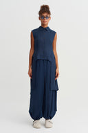 Indigo Sleeveless Asymmetrical Linen Shirt - Y261011094