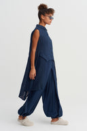 Indigo Sleeveless Asymmetrical Linen Shirt - Y261011094