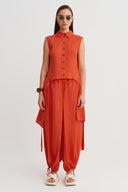 Red Sleeveless Asymmetrical Shirt - Y261011096