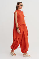 Red Sleeveless Asymmetrical Shirt - Y261011096