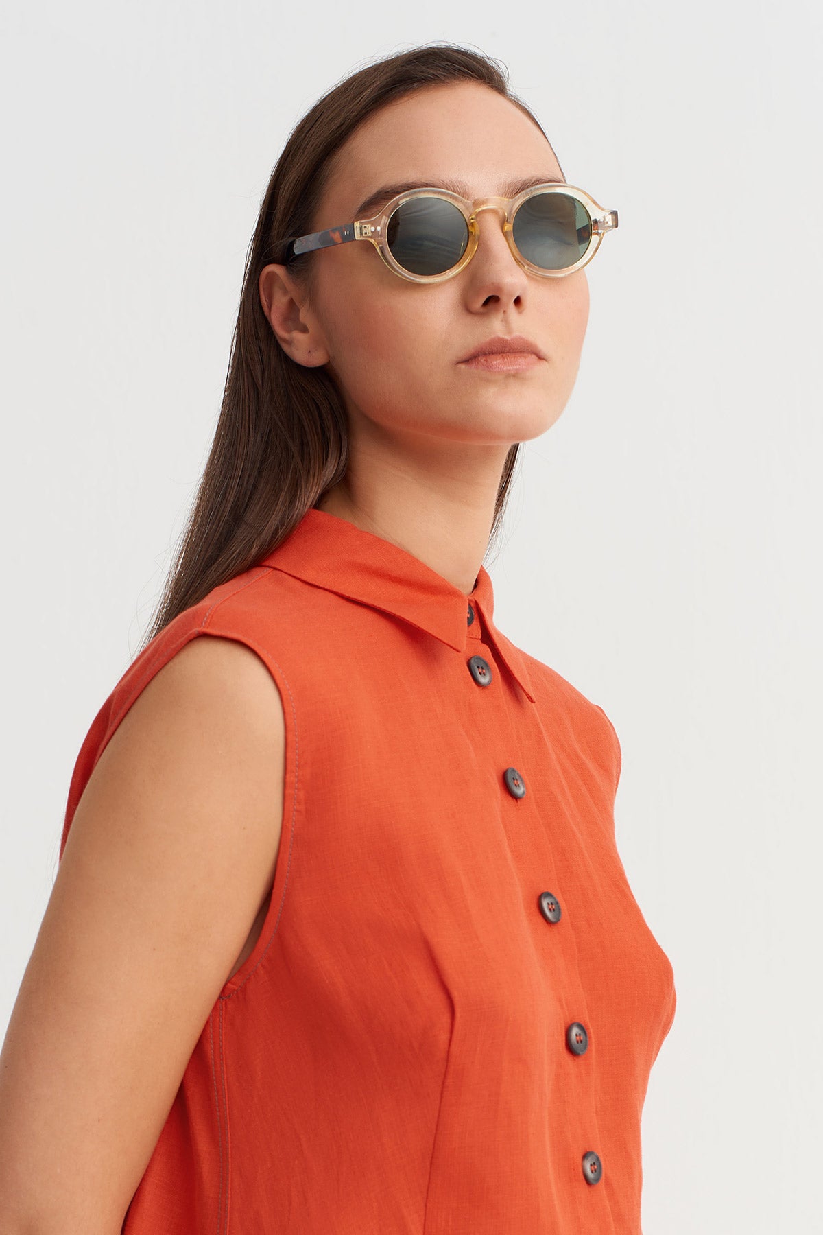 Kırmızı Kolsuz Asimetrik Gömlek-Y261011096