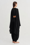 Black Cape Sleeve Satin Crop Blouse-Y261011102