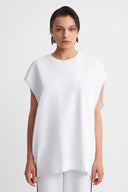 Kırık Beyaz Şerit Detaylı Oversize T-Shirt-Y261011118