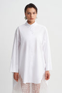 Kırık Beyaz Oversize Poplin Gömlek-Y261011147