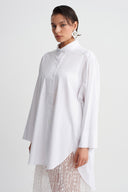 Kırık Beyaz Oversize Poplin Gömlek-Y261011147