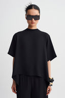 Siyah Asimetrik Kesim T-Shirt-Y261011153