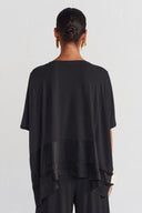 Siyah Kumaş Bloklu Jarse T-Shirt-Y261011176