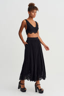 Black Jersey Trousers with Lace Detail-Y263013054