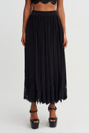 Black Jersey Trousers with Lace Detail-Y263013054