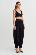 Black Layered Jersey Trousers-Y263013055
