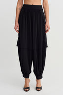 Black Layered Jersey Trousers-Y263013055