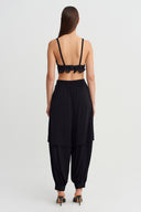 Black Layered Jersey Trousers-Y263013055
