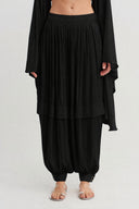 Black Layered Look Satin Trousers - Y263013056