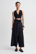 Siyah Bağlama Detaylı Poplin Pantolon-Y263013093