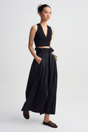 Siyah Bağlama Detaylı Poplin Pantolon-Y263013093