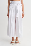 Kırık Beyaz Bağlama Detaylı Poplin Pantolon-Y263013093