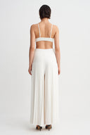 Kırık Beyaz Pileli Midi Pantolon-Y263013094