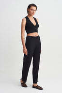Siyah Dar Paça Jarse Plise Pantolon-Y263013103