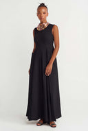 Siyah Poplin Maxi Elbise-Y264014015