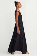 Siyah Poplin Maxi Elbise-Y264014015