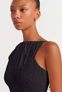 Black Poplin Dress with Gathered Detail - Y264014016
