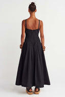 Black Poplin Dress with Gathered Detail - Y264014016