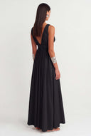 Black V-Neck Draped Dress - Y264014017