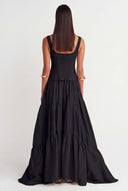 Black Corset-Style Top and Layered Maxi Dress - Y264014018