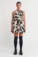 Printed Patterned Short Balloon Dress - Y264014026