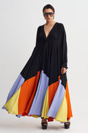 Multicolor Renk Bloklu Volanlı Elbise-Y264014122